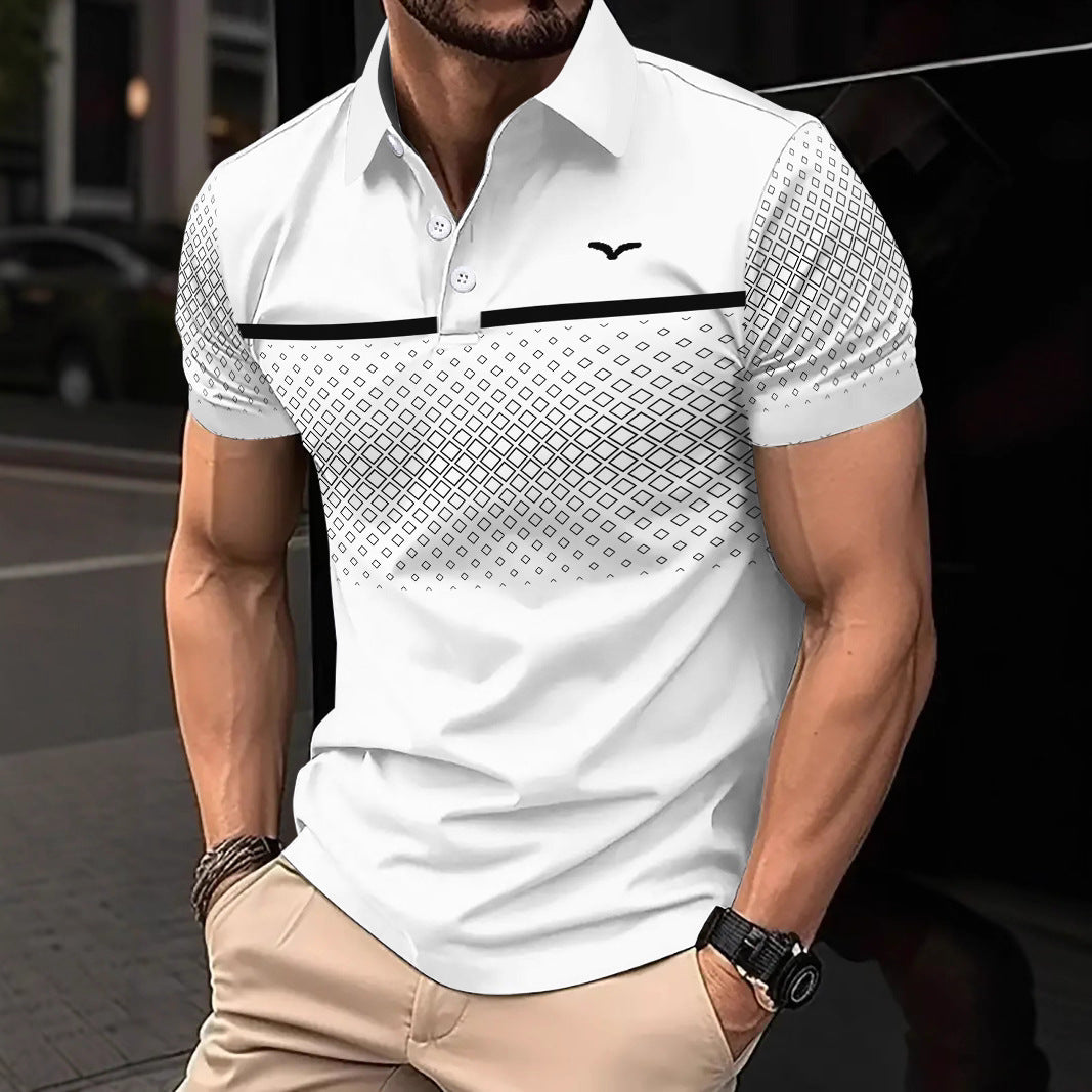 Men's Slim-Fit Printed Lapel Short-Sleeve Polo Shirt