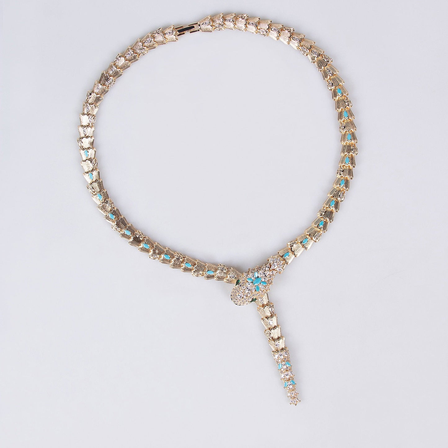 S925 Silver and Zircon Snake-Design Necklace and Earrings Jewelry Set