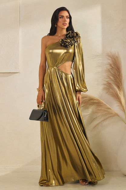 Plus Size Gold Glam Maxi Dress