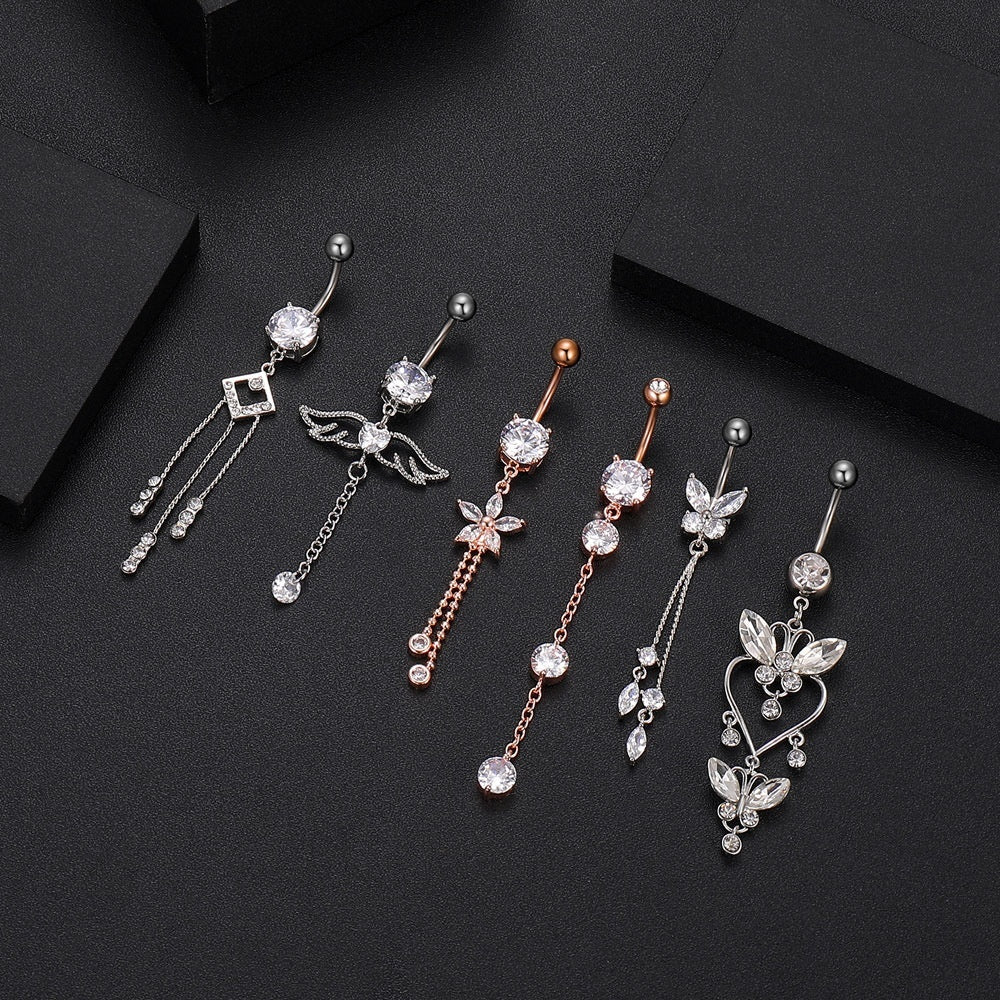 Zircon Tassel Belly Ring Navel Stud Piercing Jewelry