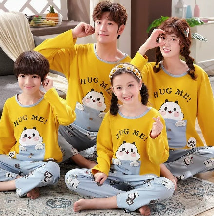 A Family Of Three Or Four Long Sleeved Cotton Pajamas Set