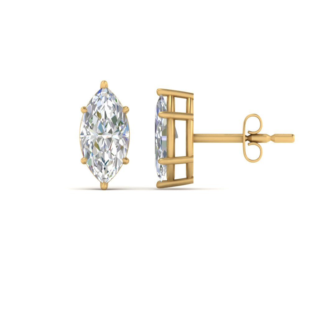 6 Prong Marquise Diamonds Solitaire Stud Earring in Basket Setting