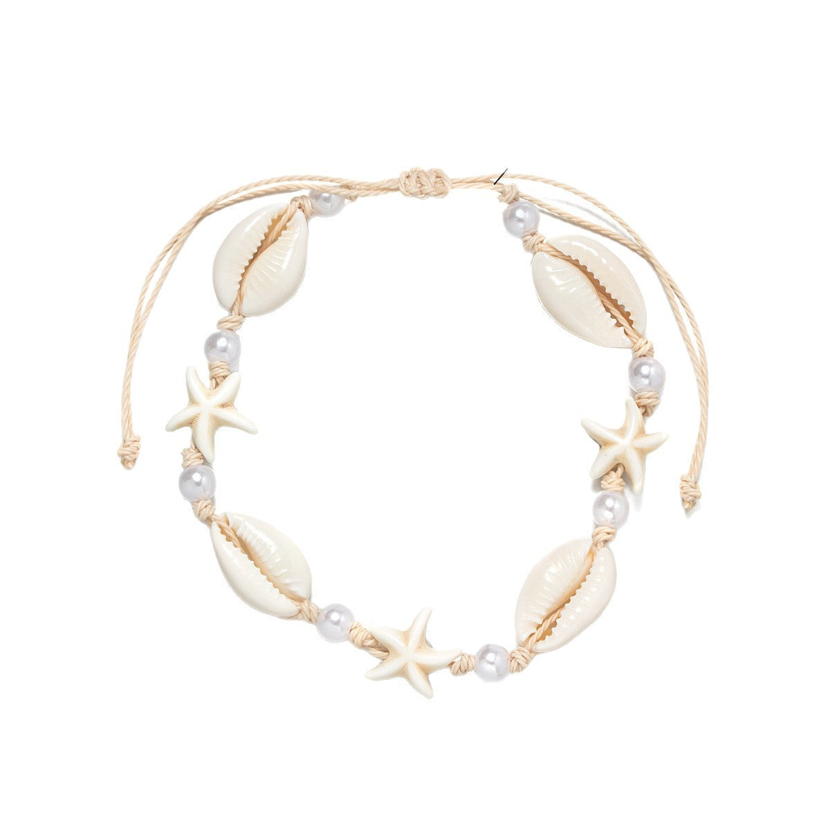 Starfish Shell Anklet Pearl Waterproof Wax Line Foot Ornaments Adjustable