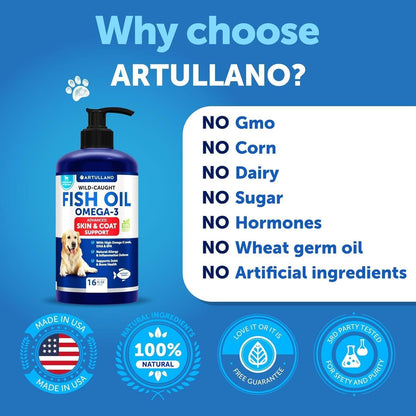 Omega 3 Fish Oil for Dogs 16 FL OZ Better Than Salmon Oil Skin and Coat Defense