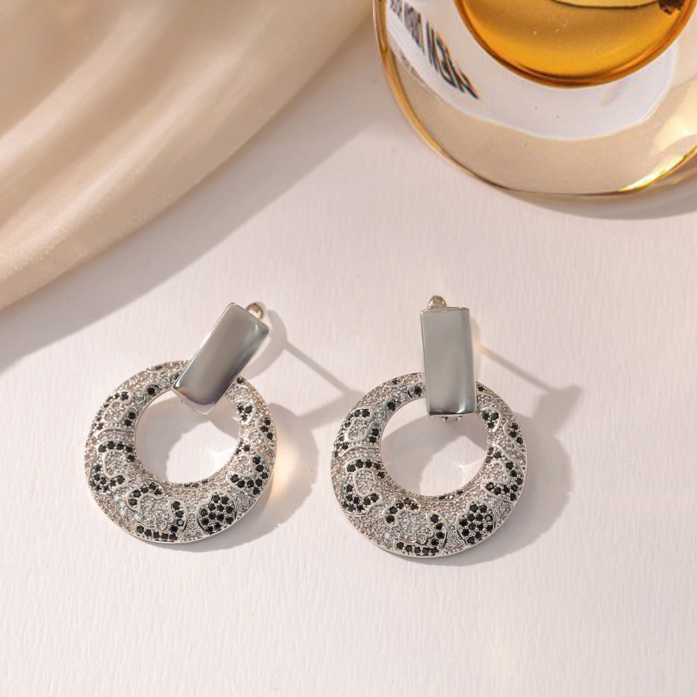 Leopard Print Copper Gold-plated Micro Inlaid Zirconium Snake Pattern Light Luxury High-grade Earrings