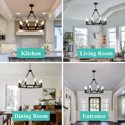 8 Lights Wagon Wheel Chandelier