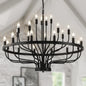 24 Light Black Candle Wagon Wheel Chandelier