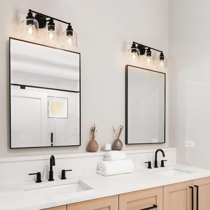 3-Light Black Vanity Light with Clear Glass Shade
