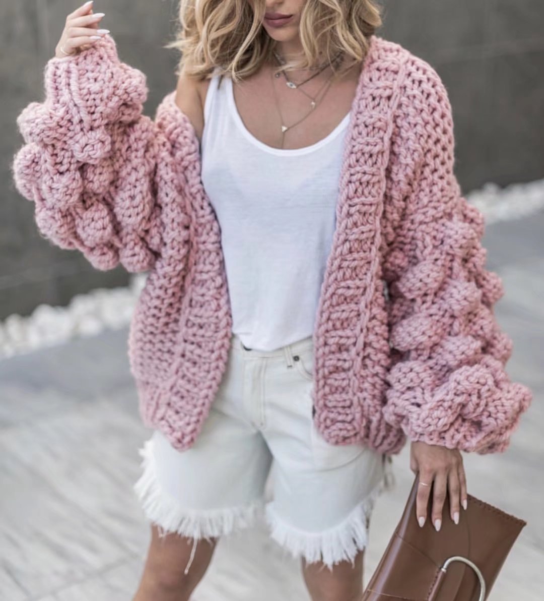 Women's Comfortable Hand-woven Ball Lantern Sleeve Sweaters