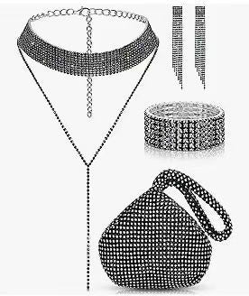 European And American Full Diamond Banquet Package Tassel Bracelet Earrings Necklace Set