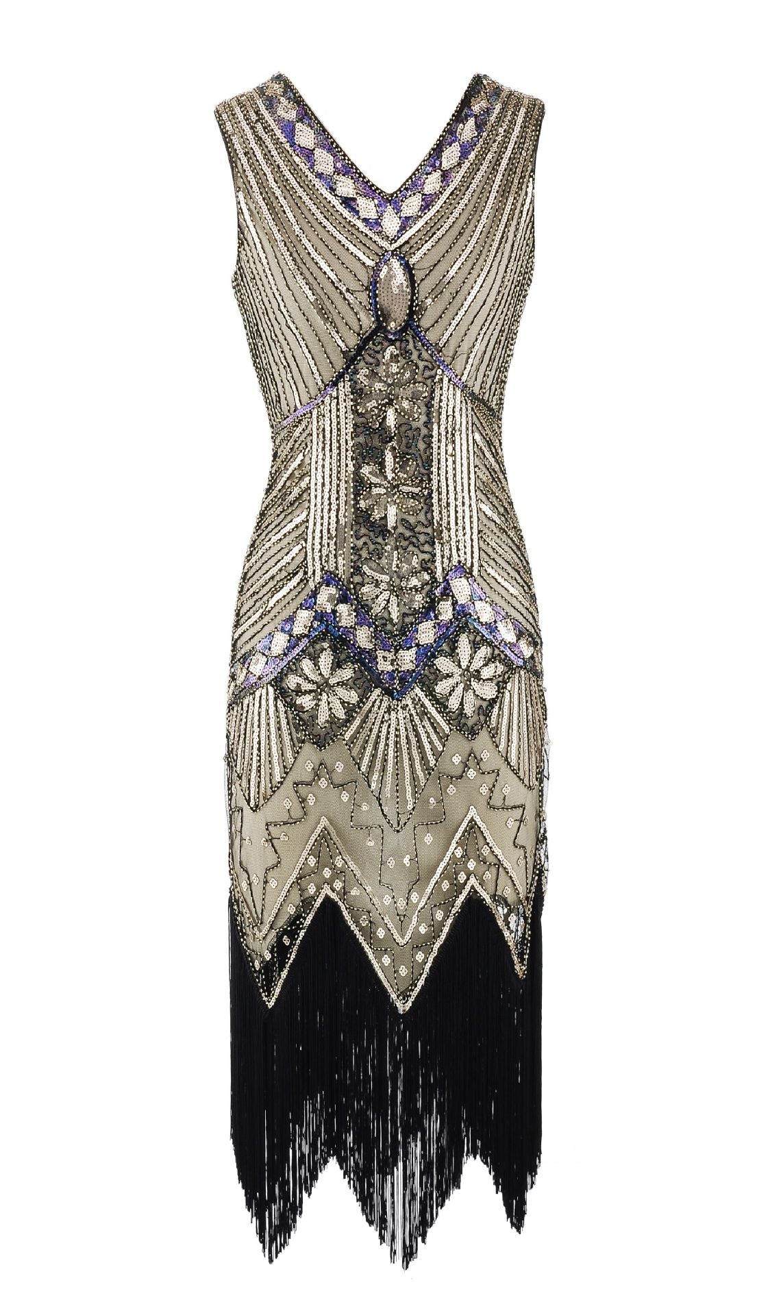 Retro Style Sequin Bead Dress Front Back Evening Dresses
