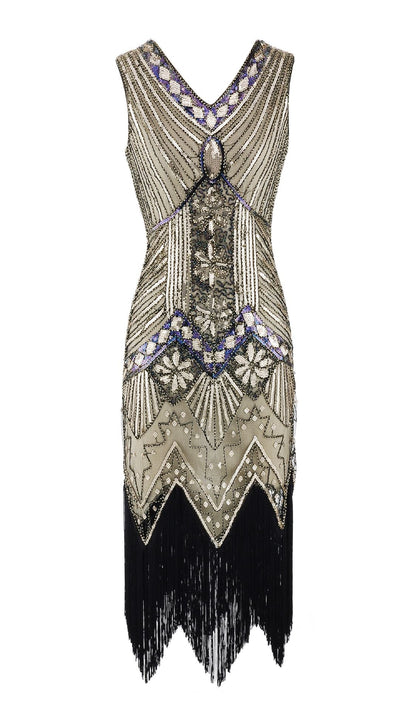 Retro Style Sequin Bead Dress Front Back Evening Dresses