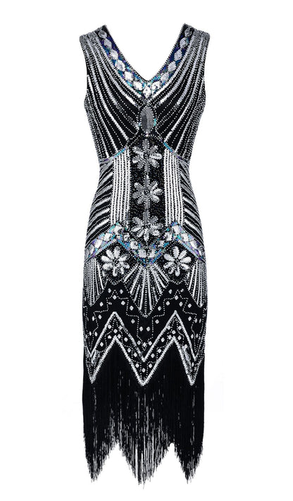 Retro Style Sequin Bead Dress Front Back Evening Dresses