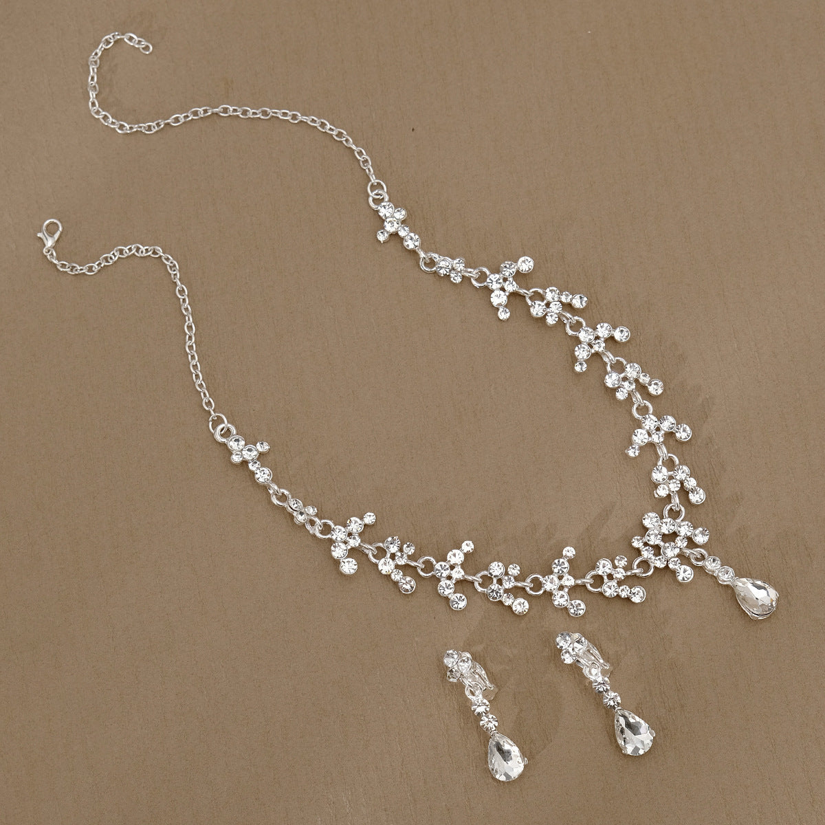 Rhinestone Pearl Earrings And Necklace Set Women