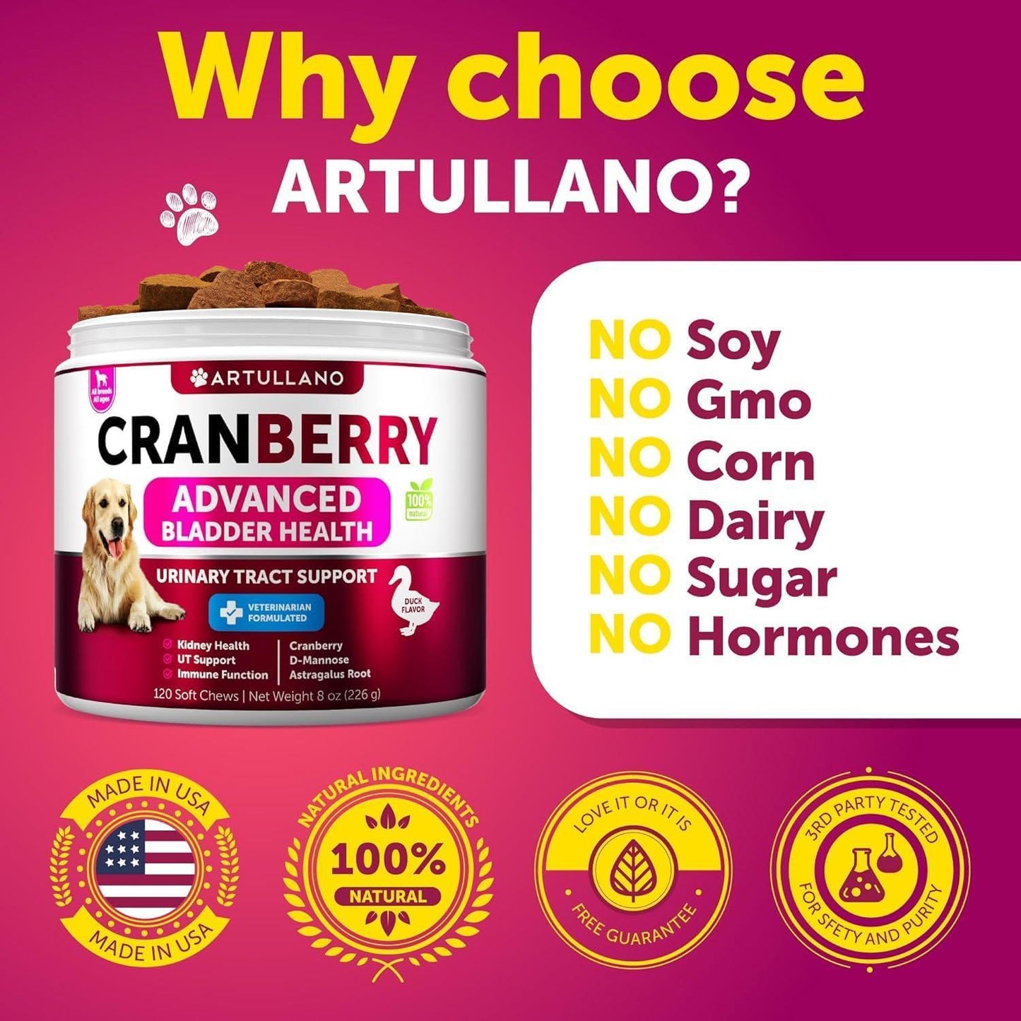 Dog UTI Treatment Cranberry Supplement & Bladder Control for Dogs Urinary