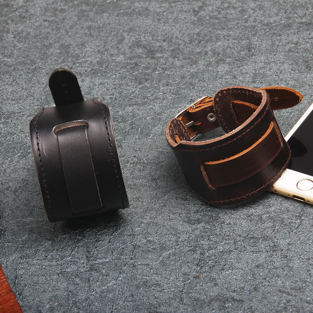 Simple Versatile Cowhide Wide Leather Bracelet