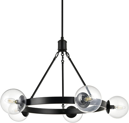 5 Light Black Globe Wagon Wheel Chandelier