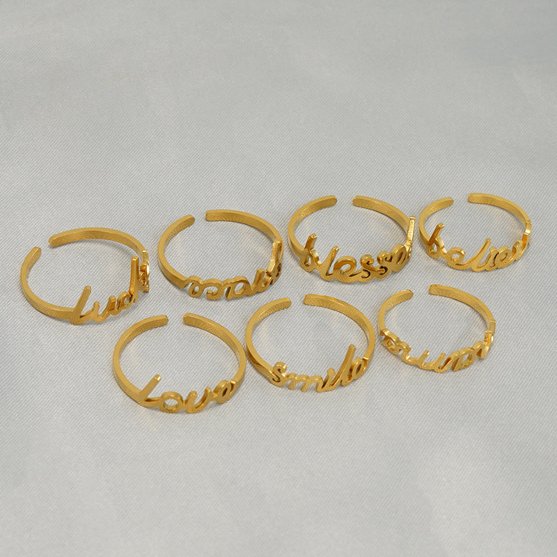 New Stainless Steel English Letters Ring