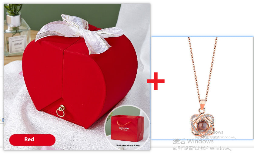 Apple Rose Jewelry Box Necklace Ring Ornament For Friends Christmas Valentine's Day