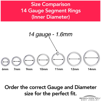 14G 7/16 316L Surgical Steel Precision Hinged Segment Hoop