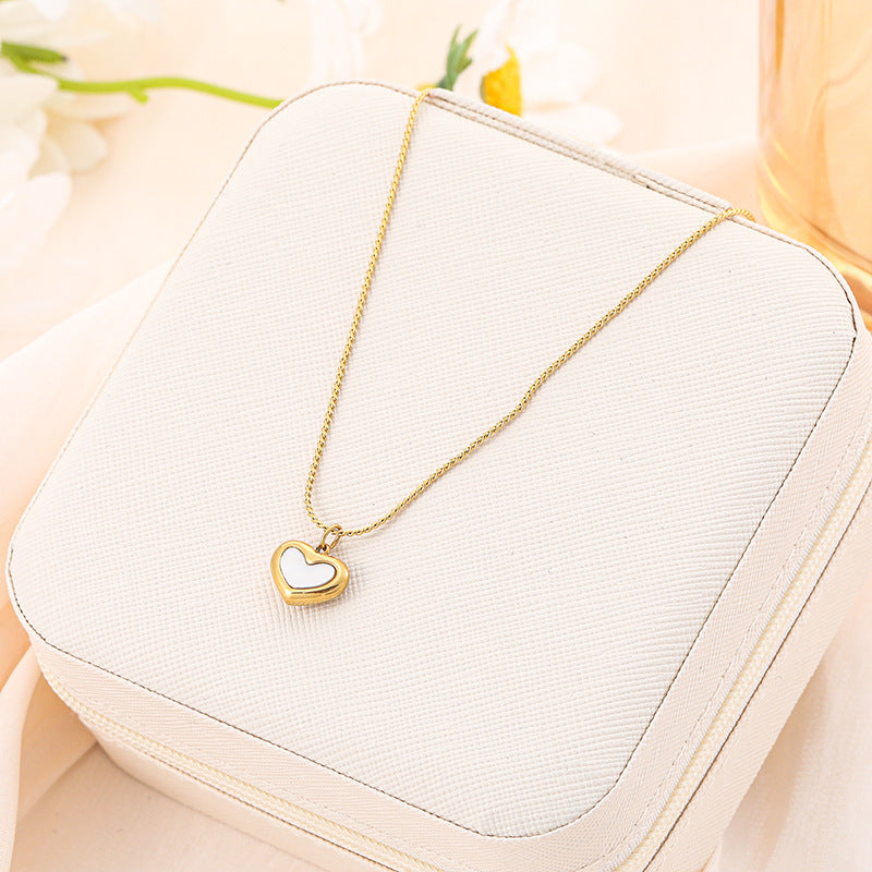 Heart-shaped Mother Shell Pendant Titanium Steel Necklace