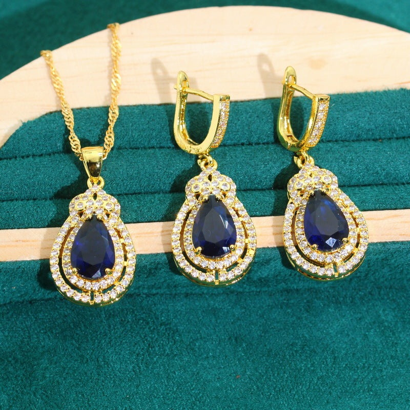 Anti-allergy Zircon Bracelet Necklace Earring Ring Ornament Suit