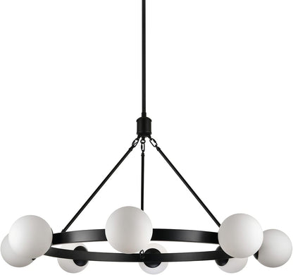 5 Light Black Globe Wagon Wheel Chandelier