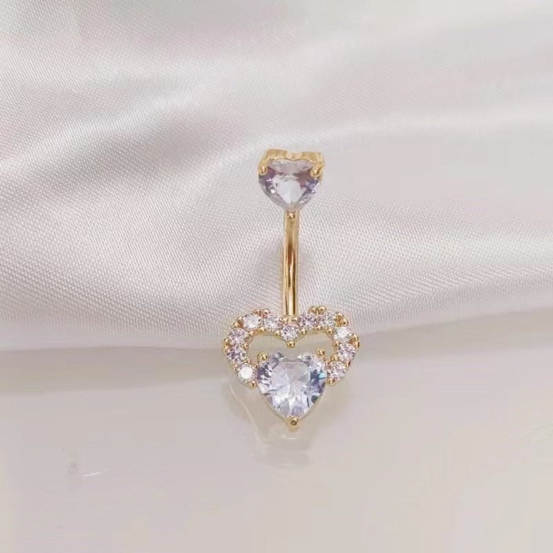 Hot Sale  Zirconium Loving Heart Zircon Navel Stud