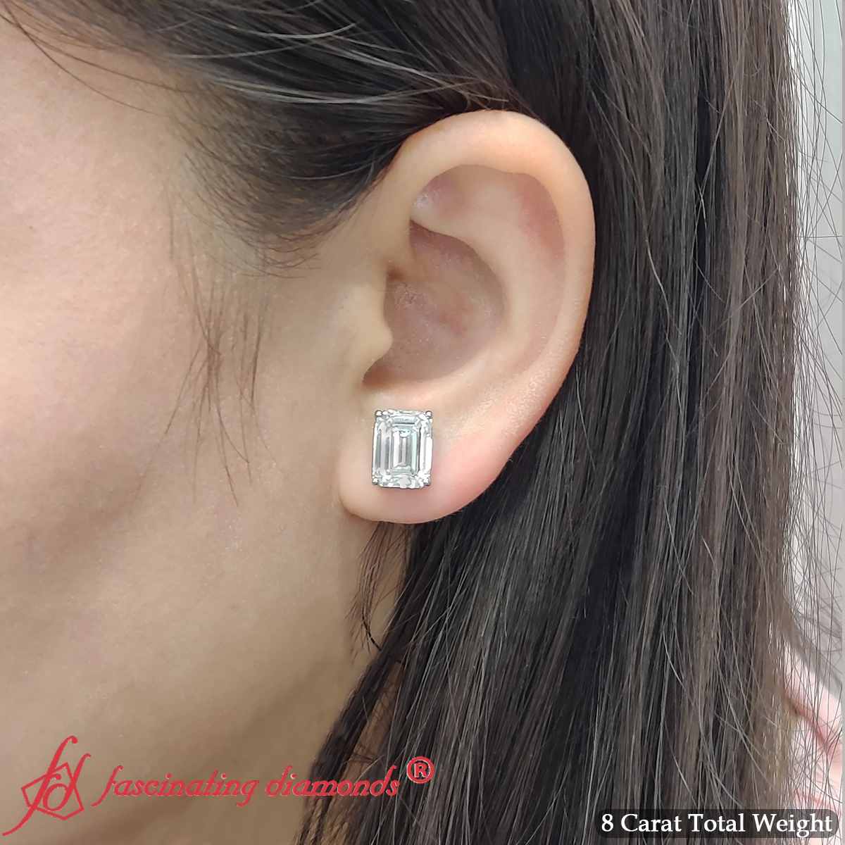 IGI Certified Emerald Cut Diamond Solitaire Stud Earrings