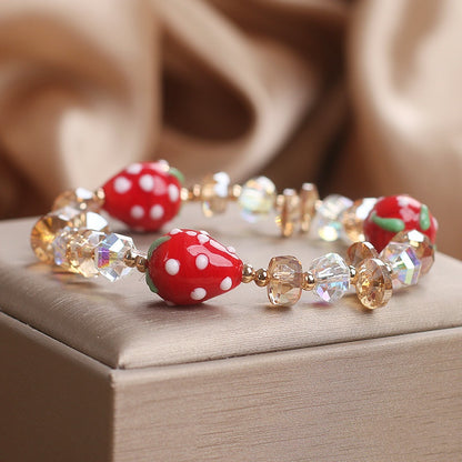 Special-interest Design Sweet Hand Painted Strawberry Beaded Bracelet