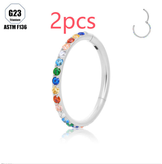 Inlaid 5A Zircon G23 Titanium Alloy Closed Nose Ring