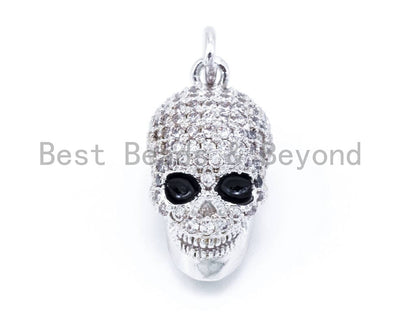 3D CZ Micro Pave Black Eye Skull Charm, 18x9x12mm, Cubic Zirconia Charm Pendant,Men's Jewelry,1pc/2pcs sku#F109