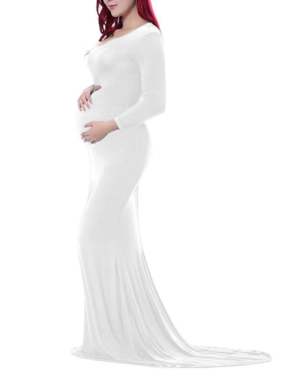 Women's Cotton Round Neck Collar Trailing Long Dresses