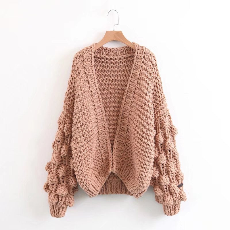 Women's Comfortable Hand-woven Ball Lantern Sleeve Sweaters