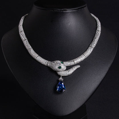 S925 Silver Snake-Shaped Cubic Zirconia Necklace