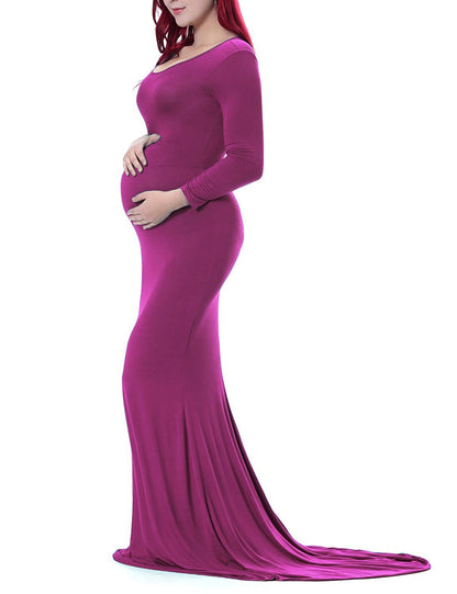 Women's Cotton Round Neck Collar Trailing Long Dresses