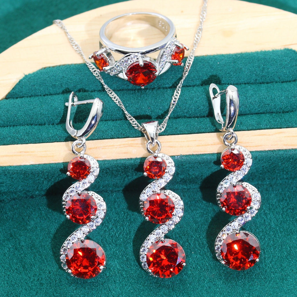 Beautiful Exquisite Popular Zircon Necklace Bracelet Earrings Four-piece Ring Set Pack