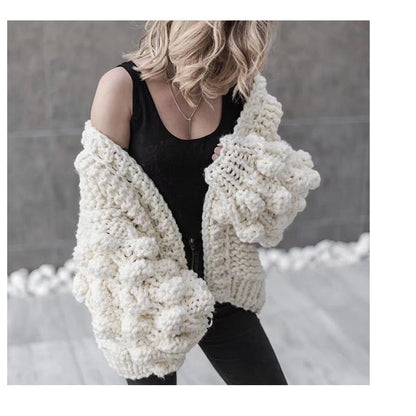 Women's Comfortable Hand-woven Ball Lantern Sleeve Sweaters