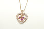 Vtg Ruby Simulated Heart Accented Rose Gold Vermeil Sterling Silver Necklace 18"