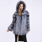 Women's Faux Fur Hooded Stitching Sier Fox Coats