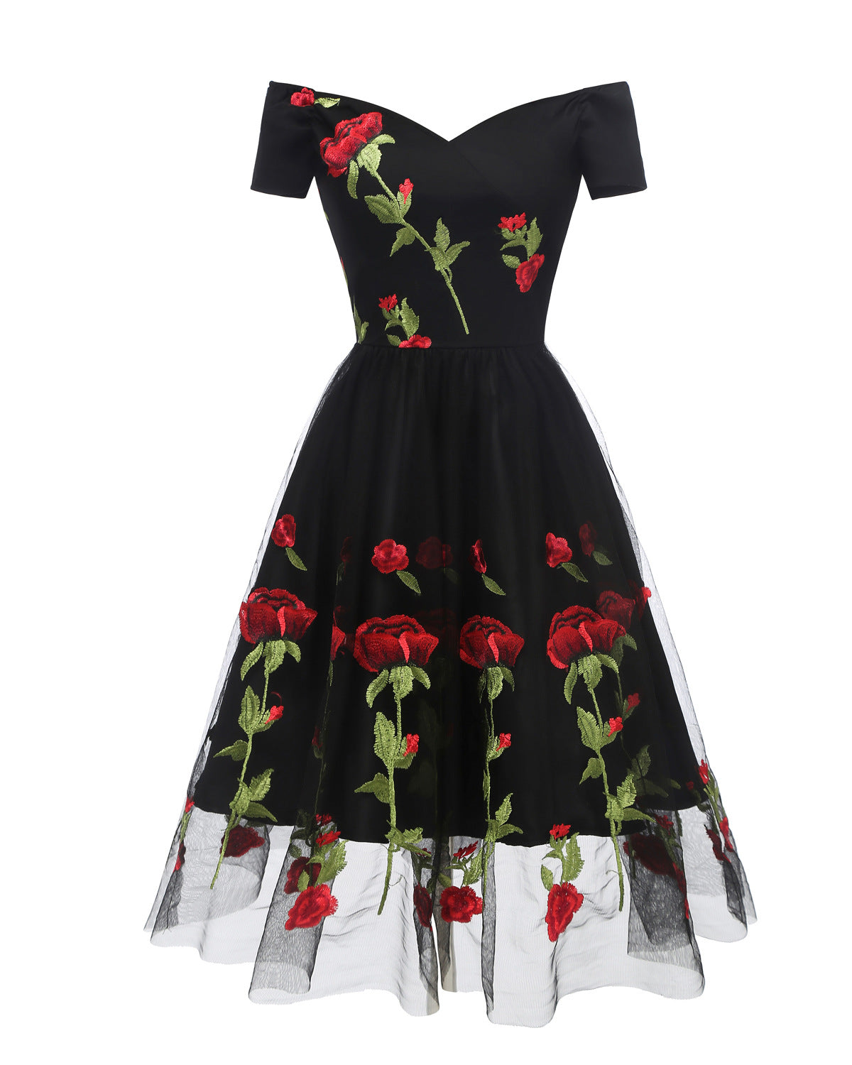 Party Dress Embroidered Rose Lace Mesh Dresses