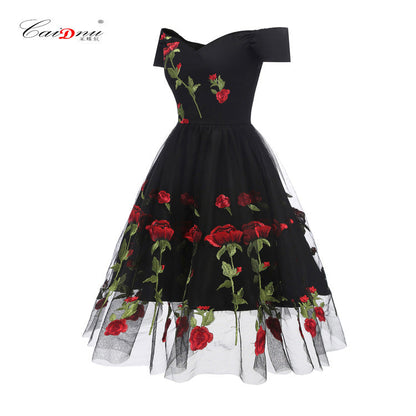 Party Dress Embroidered Rose Lace Mesh Dresses
