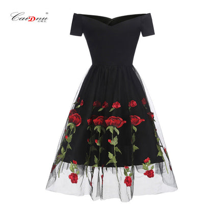 Party Dress Embroidered Rose Lace Mesh Dresses