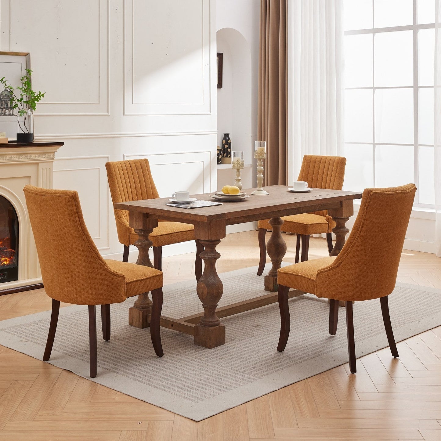 Set of 2 Rayon Cloth Flocking Linen Dining Chairs