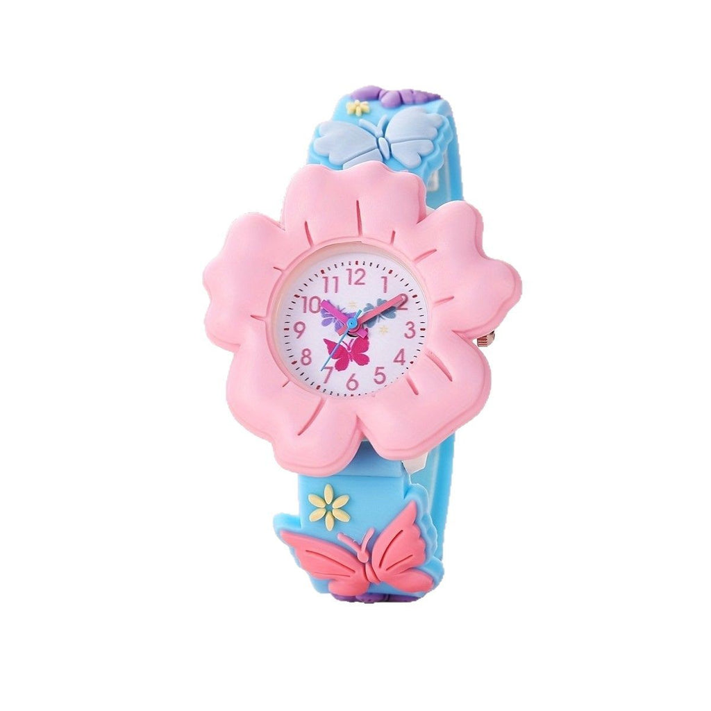 Student Girl Children Cartoon Color Cute Flowers Pattern Silicone Quartz Watch
