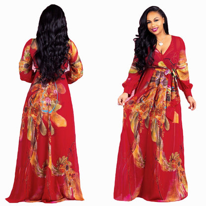 Women's Beach Chiffon Dress Flower Print Fashion Dresses