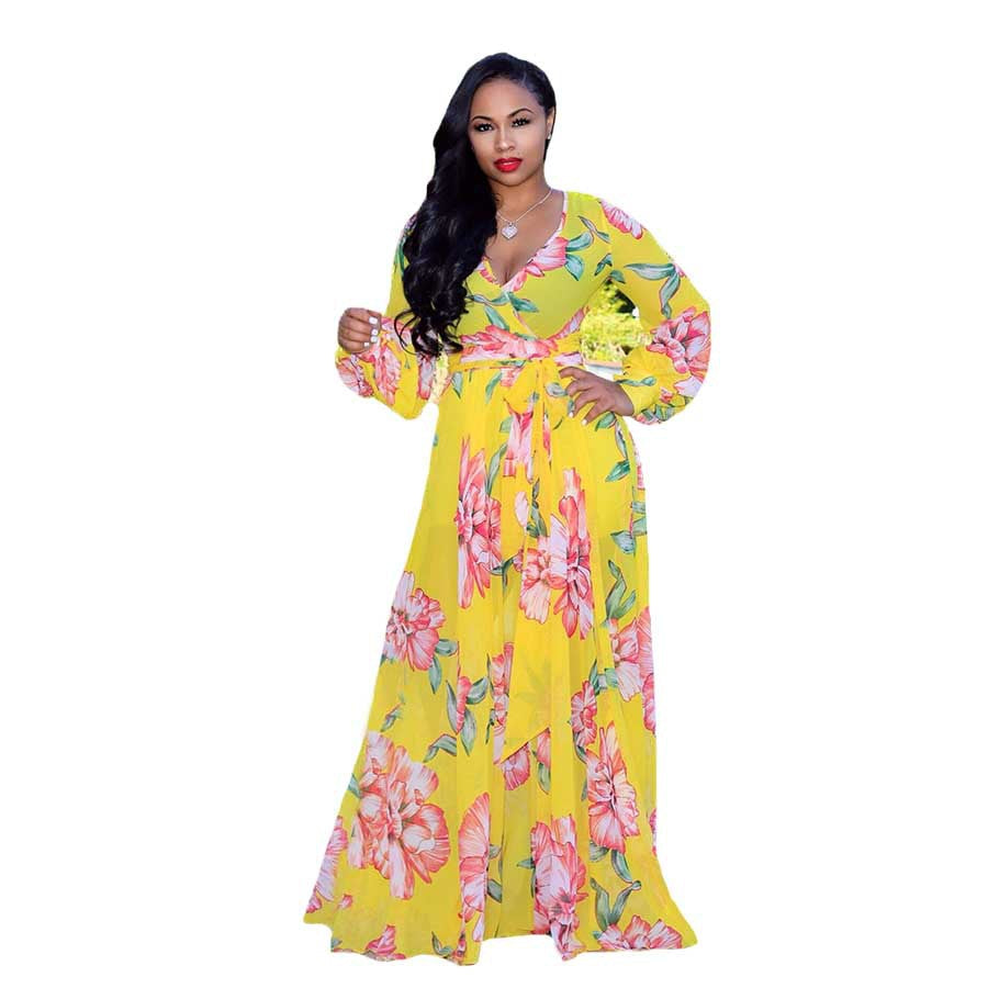 Women's Beach Chiffon Dress Flower Print Fashion Dresses