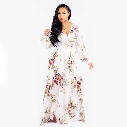 Women's Beach Chiffon Dress Flower Print Fashion Dresses