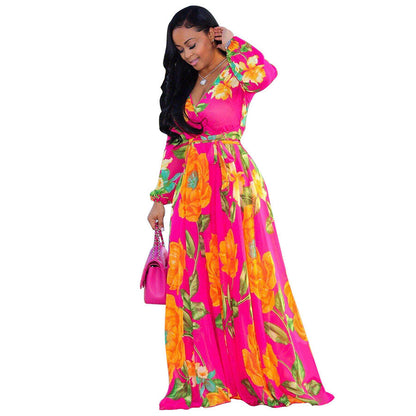 Women's Beach Chiffon Dress Flower Print Fashion Dresses
