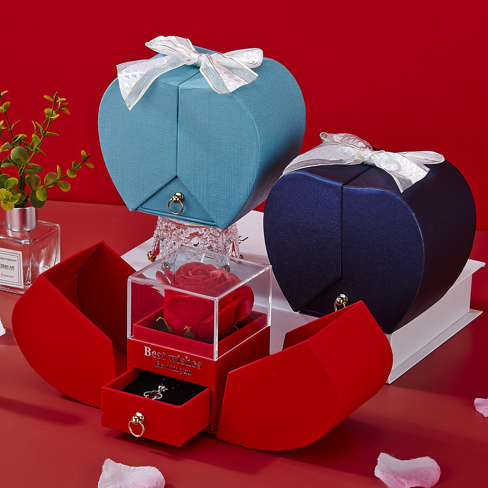 Apple Rose Jewelry Box Necklace Ring Ornament For Friends Christmas Valentine's Day